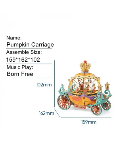 Puzzle 3D Cutie Muzicala, Pumpkin Carriage, Lemn, 165 de piese