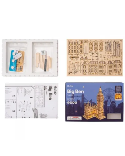 Puzzle 3D Big Ben, RoLife, Lemn, 220 piese