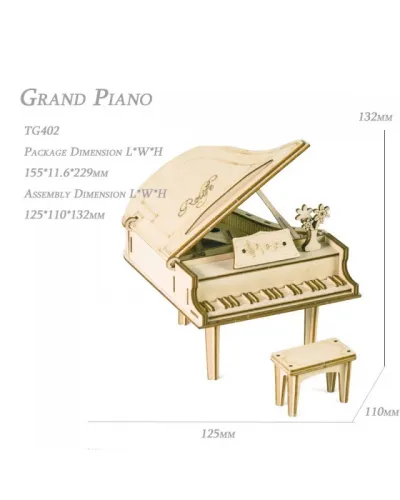 Puzzle 3D , Grand Piano, Lemn, ROKR, 74 piese