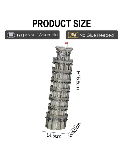 Puzzle 3D Piececool, Turnul din Pisa, Metal, 127 piese