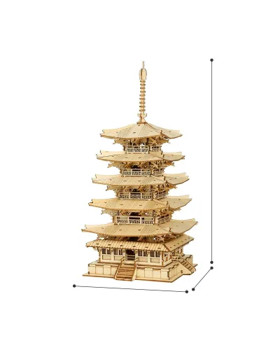 Puzzle 3D , Pagoda cu cinci etaje, Lemn, ROKR, 275 piese