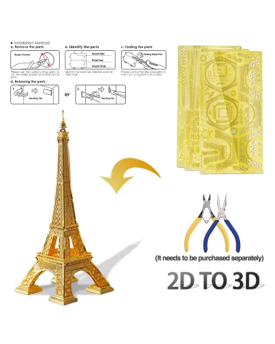 Puzzle 3D Piececool, Turnul Eiffel, Metal, 96 piese