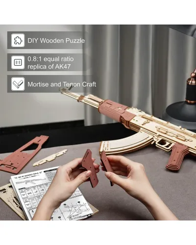 Puzzle 3D, Mitraliera AK-47, ROKR, Lemn, 315 piese