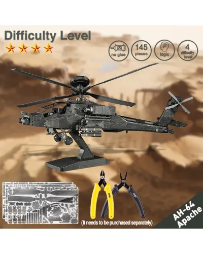 Puzzle 3D Piececool, Elicopter AH-64 Apache, Metal, 145 piese